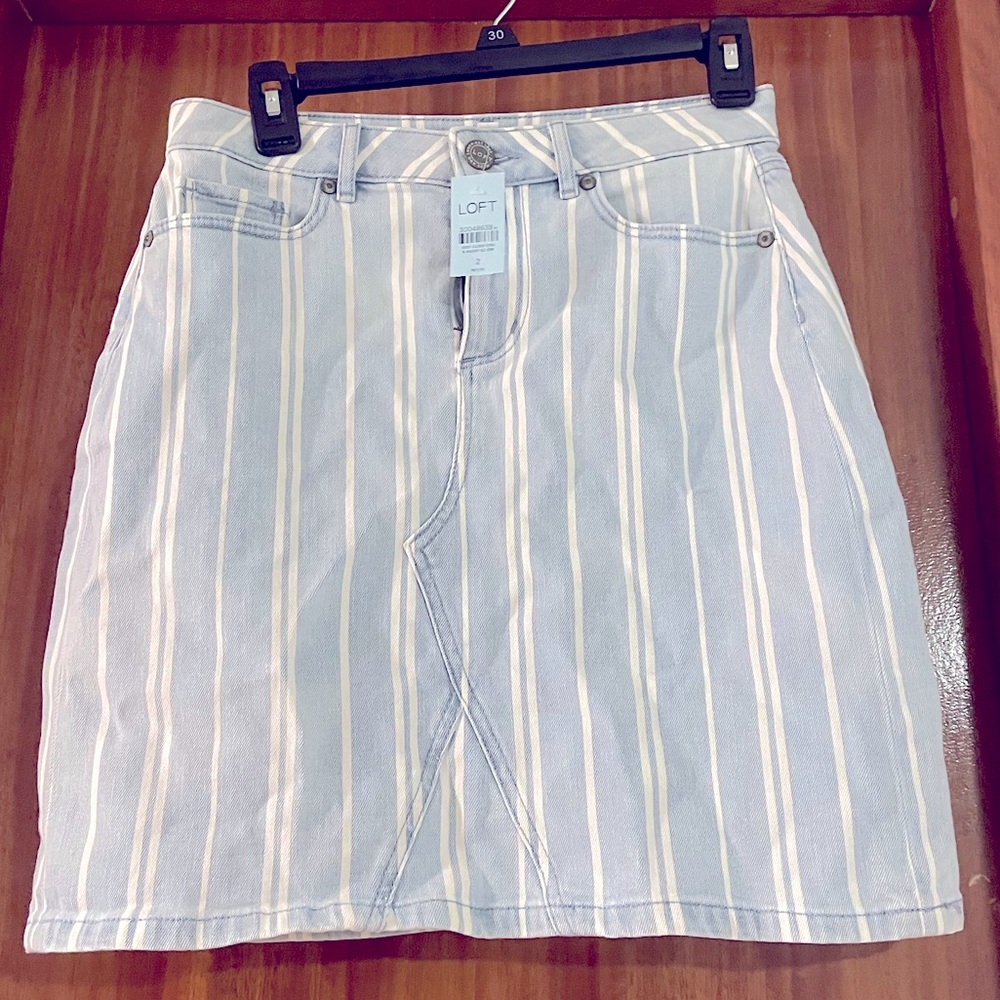 NWT - LOFT Denim Stripped Shift Skirt 2P - New With Tags